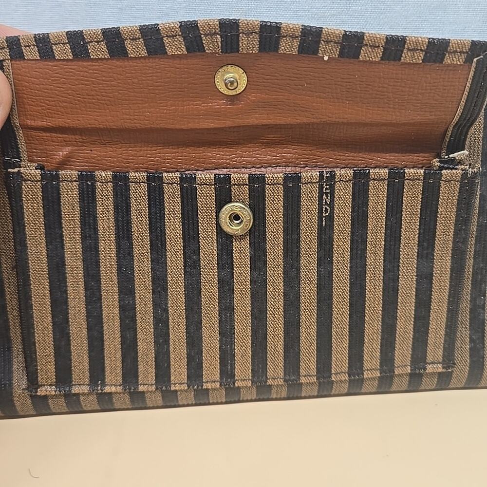 Fendi Striped Pequin Long Tri Fold Checkbook Wallet Vintage Glam - Picture 4 of 16